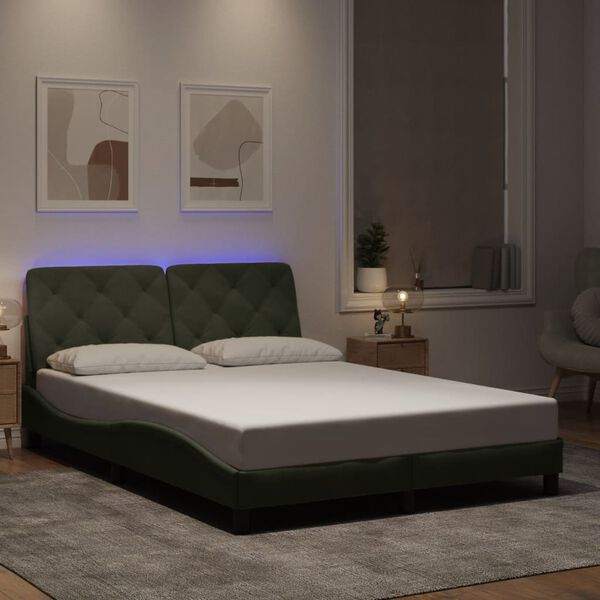 vidaXL Bed Frame with LED without Mattress Light Grey 140x190 cm Velvet