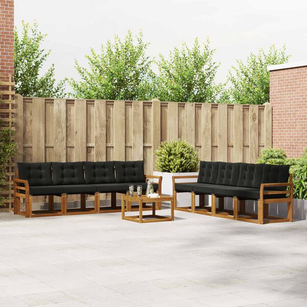 vidaXL Utomhussoffset med kudde 9 pcs Naturlig och svart