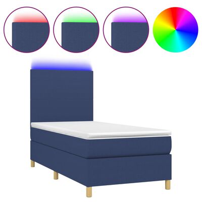 vidaXL Ramsäng med madrass & LED blå 90x190 cm tyg