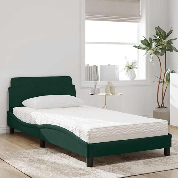 vidaXL Bed with Mattress "Dover" Dark Green 100x200 cm Velvet