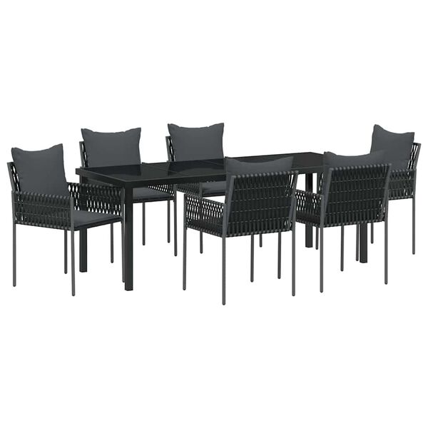 vidaXL Tr&auml;dg&aring;rdsm&ouml;belset 7 pcs Svart och Gr&aring; PE Rattan
