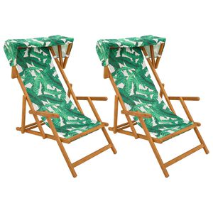vidaXL Deck Chair 2 st 3 Position Massiv Eukalyptus Tr&auml; Bladm&ouml;nster