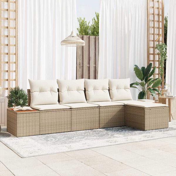 vidaXL Tr&auml;dg&aring;rdsoffset 5 pcs Beige och gr&auml;ddf&auml;rgad Poly Rattan