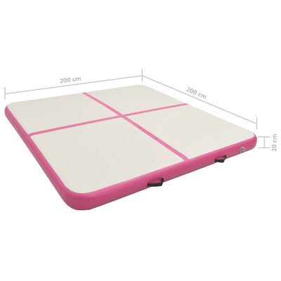 vidaXL Uppblåsbar gymnastikmatta med pump 200x200x20 cm PVC rosa