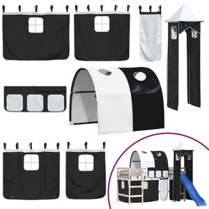 vidaXL Gardiner för loftsäng med tunnel och torn vit och svart