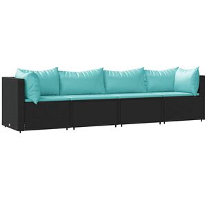 vidaXL Loungegrupp f&ouml;r tr&auml;dg&aring;rden med dynor 4 delar svart konstrotting