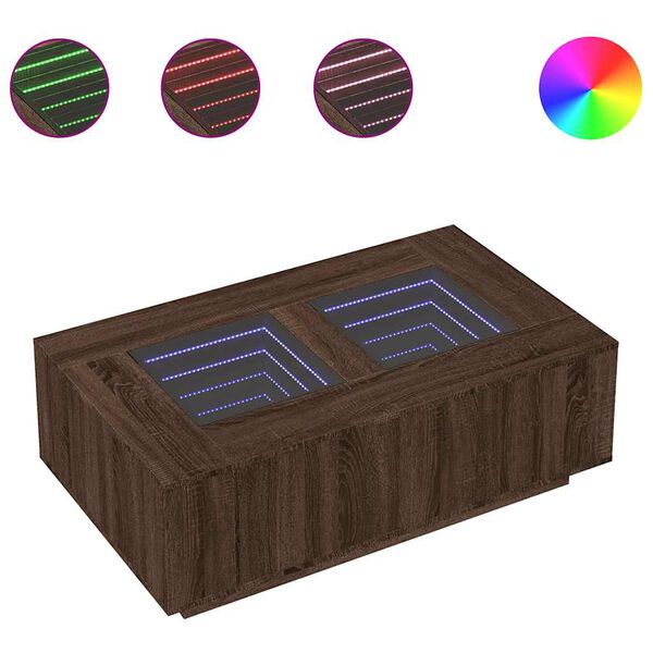 vidaXL Soffbord med Infinity LEDs brun ek 116x69x40 cm