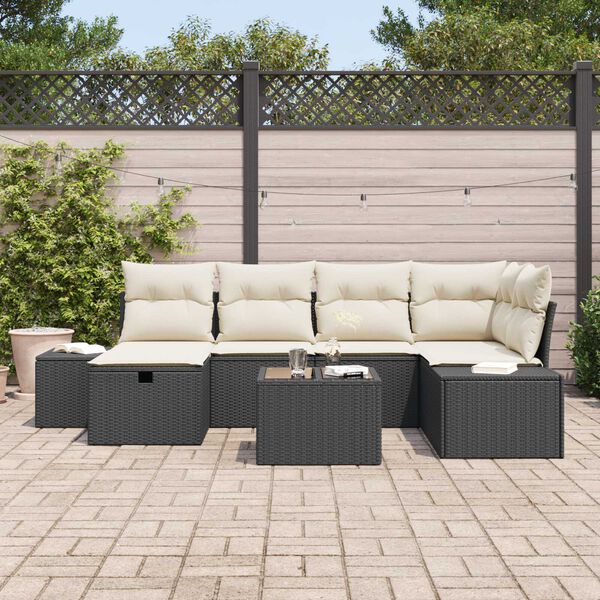 vidaXL Trädgårdsoffset 7 pcs Svart 55 x 62 x 69 cm Poly rattan