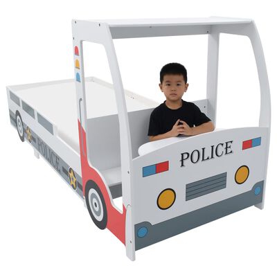 vidaXL Barnsäng polisbil med skrivbord 90x200 cm