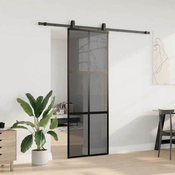vidaXL Skjutd&ouml;rr med beslag svart 76x205 cm h&auml;rdat glas
