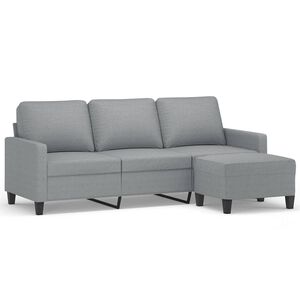 vidaXL 3-sitssoffa med fotpall ljusgr&aring; 180 cm tyg