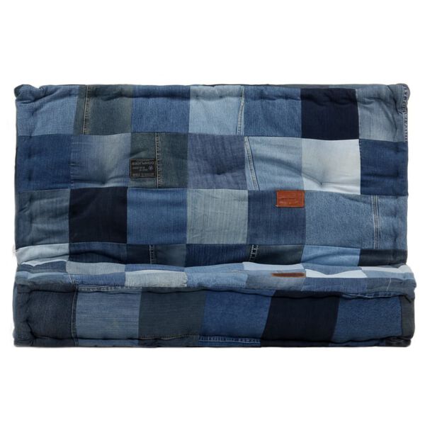 vidaXL Sittpuff fyrkantig 100x100x20 cm denim lappm&ouml;nster
