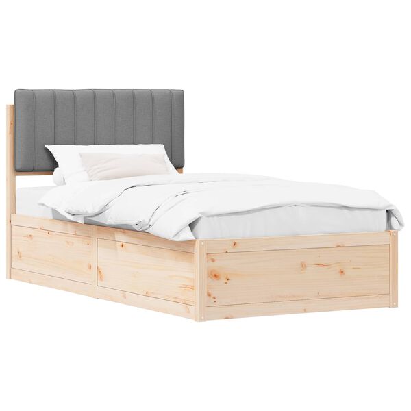 vidaXL S&auml;ngram med Kl&auml;dd Huvudgavel Ljusgr&aring; 100 x 200 cm Massiv furu