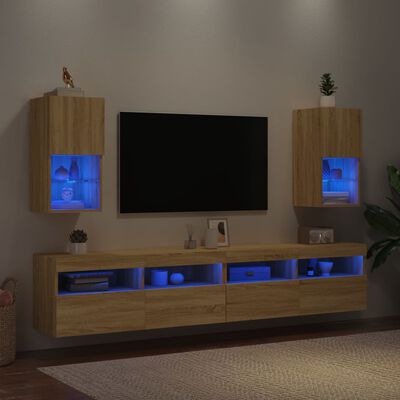 vidaXL Tv-bänk med LED-belysning 2 st sonoma-ek 30,5x30x60 cm