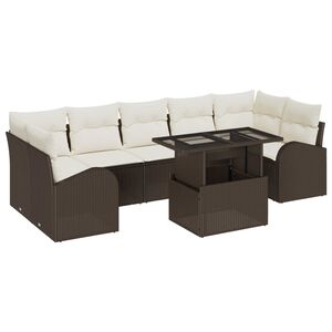 vidaXL Tr&auml;dg&aring;rdsoffset med kudde med lagring 8 pcs Brun Poly Rattan