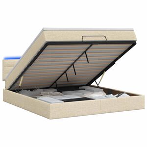 vidaXL Ottoman-s&auml;ng med madrass och LED Gr&auml;ddvit 140 x 190 cm Tyg