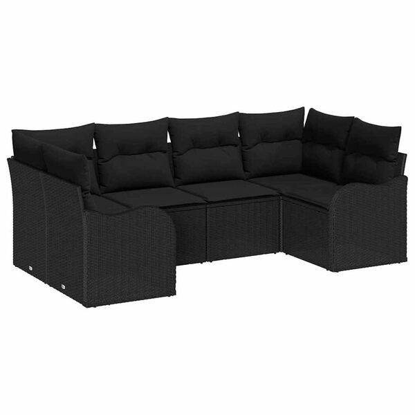 vidaXL Tr&auml;dg&aring;rdsoffset med kudde 6 pcs Svart Poly rattan