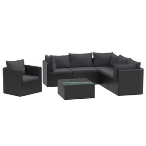 vidaXL Loungegrupp f&ouml;r tr&auml;dg&aring;rden med dynor 7 delar konstrotting svart