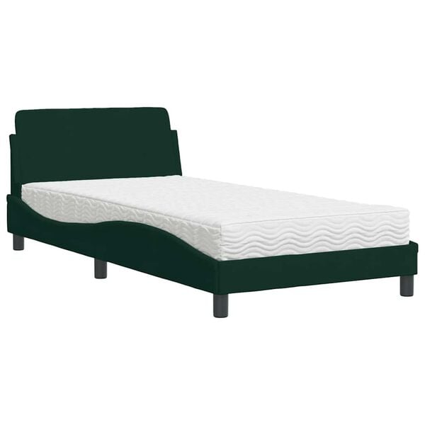 vidaXL Bed with Mattress "Dover" Dark Green 100x200 cm Velvet