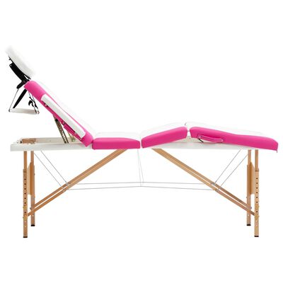 vidaXL Hopfällbar massagebänk 4 sektioner trä vit och rosa