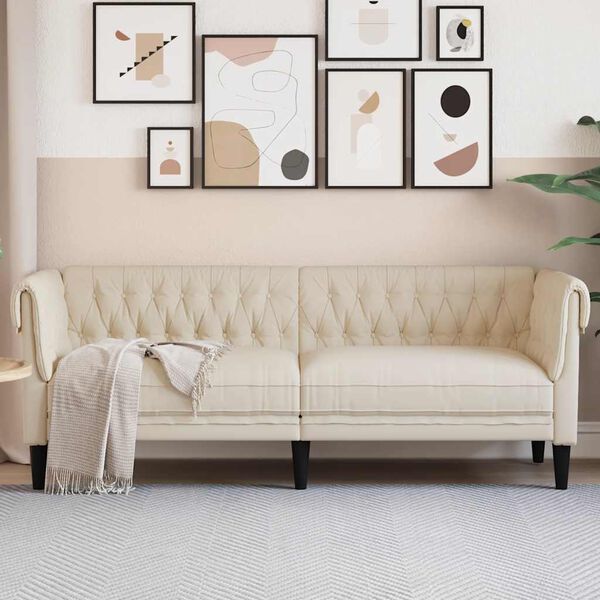 vidaXL Chesterfieldsoffa 3-sits linne