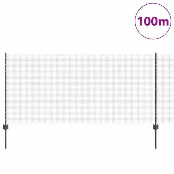 vidaXL St&auml;ngsel med stolpe Gr&aring; 1 x 100 m St&aring;l och PVC