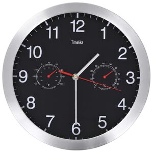 vidaXL V&auml;ggklocka med Quartz-urverk hygro- och termometer 30 cm svart