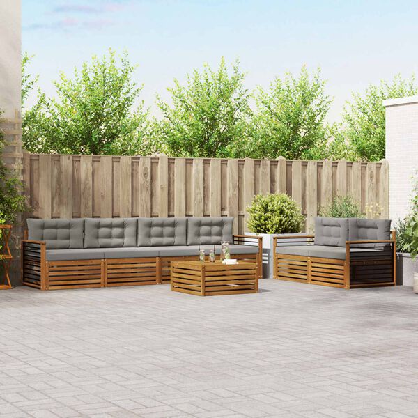 vidaXL Utomhussoffset med kudde 7 pcs Naturlig och Ljus Gr&aring;