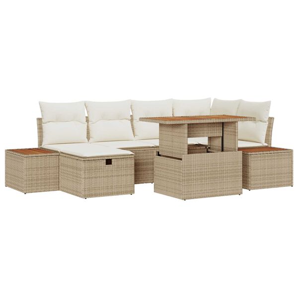 vidaXL Trädgårdsoffset med kudde med lagring 7 pcs Beige Poly rattan