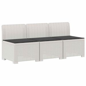 vidaXL 3-sits tr&auml;dg&aring;rdsoffa med kuddar Rattan-look PP Vit