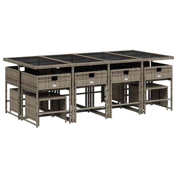 vidaXL Matgrupp f&ouml;r tr&auml;dg&aring;rden med dynor 13 delar gr&aring; konstrotting