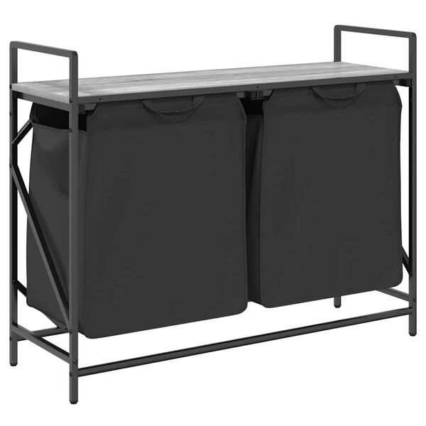 vidaXL Tvättkorg 2 fack med hylla grå sonoma