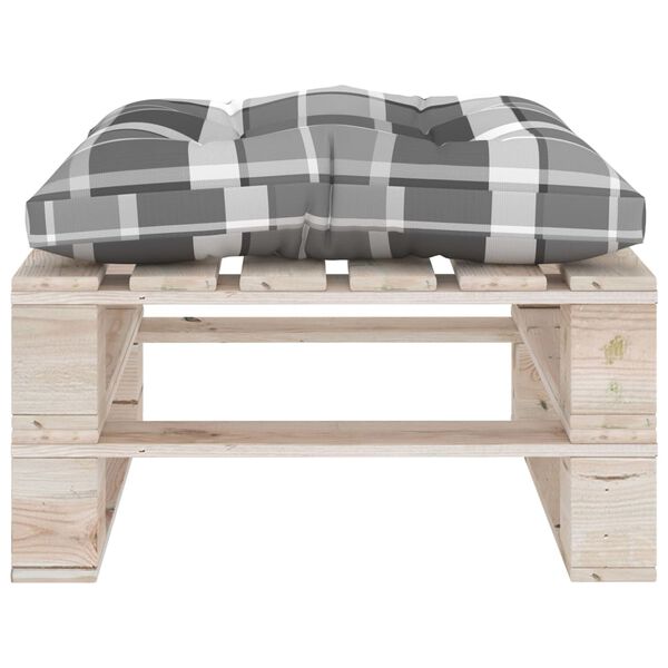 vidaXL Pallottoman med gr&aring; dyna rutm&ouml;nster furu