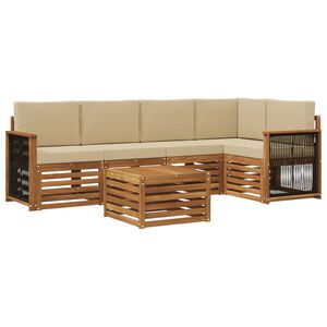 vidaXL Sektionsoffgrupp 5 pcs Naturlig Massivt akaciatr&auml; och polyester