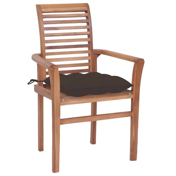 vidaXL Matstolar 4 st med taupe dynor massiv teak
