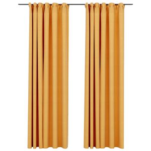 vidaXL M&ouml;rkl&auml;ggningsgardiner med krokar linnelook 2 st gul 140x245 cm