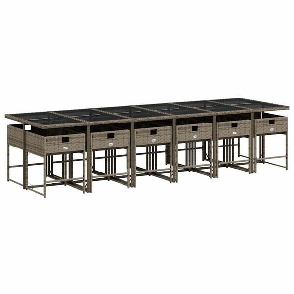 vidaXL Matgrupp f&ouml;r tr&auml;dg&aring;rden med dynor 13 delar gr&aring; konstrotting