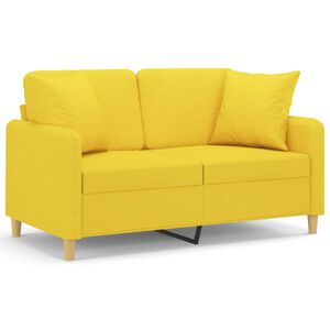 vidaXL 2-sits soffa med prydnadskuddar ljusgul 120 cm tyg