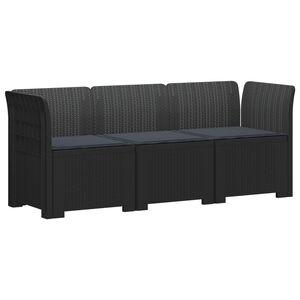 vidaXL 3-sits tr&auml;dg&aring;rdsoffa med kuddar Rattan-look PP Antracit