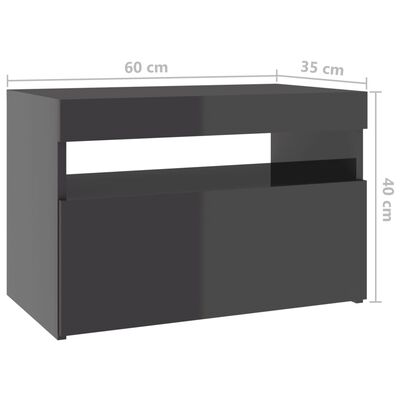 vidaXL Sängbord med LED-belysning 2 st grå högglans 60x35x40 cm