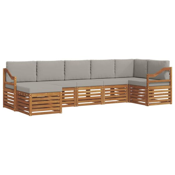 vidaXL Soffgrupper 7 pcs Naturlig och Ljus Gr&aring; Massivt Akaciatr&auml;