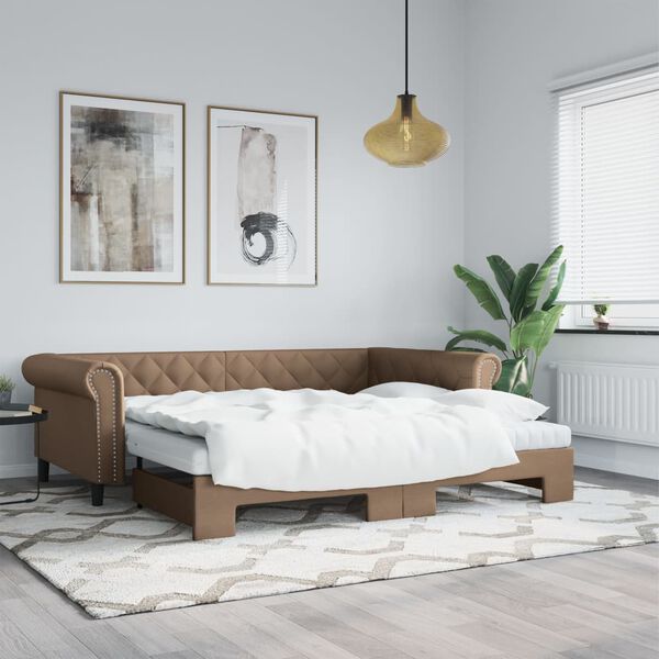 vidaXL Dagb&auml;dd utdragbar cappuccino 90x200 cm konstl&auml;der