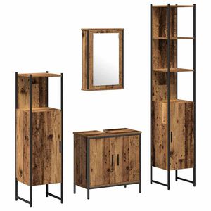 vidaXL Badrumsm&ouml;belset med hylla med d&ouml;rr 4 pcs Brun Konstruerat tr&auml;