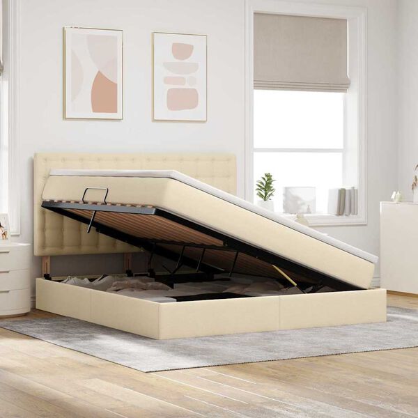 vidaXL F&ouml;rvaringss&auml;ng med LED med madrass Kr&auml;m 180 x 200 cm Polyester