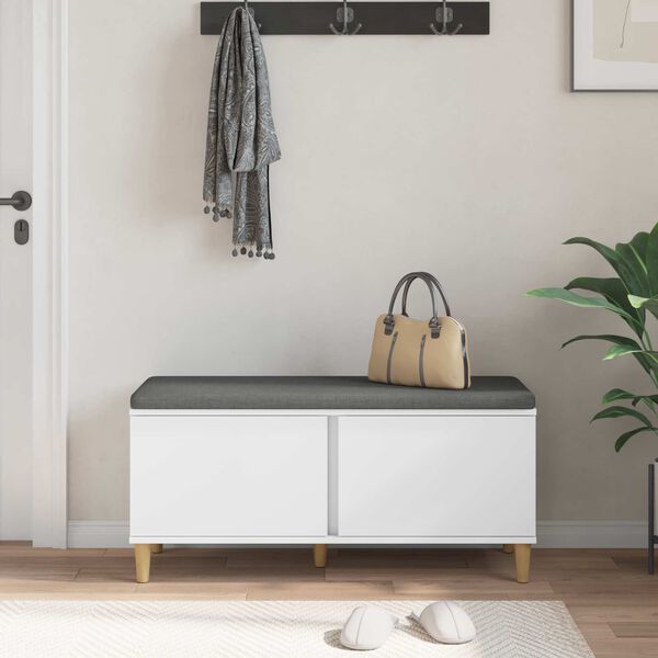 vidaXL Hallb&auml;nk med kudde med lagring med d&ouml;rr Vit 100 x 38 x 46 cm