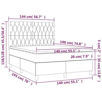 vidaXL Ramsäng med madrass & LED gräddvit 140x190 cm tyg