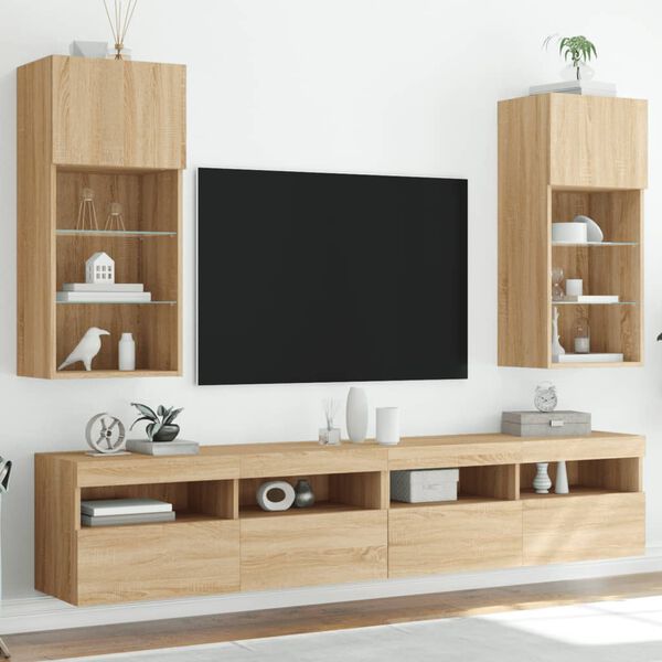 vidaXL Tv-b&auml;nk med LED-belysning 2 st sonoma-ek 40,5x30x90 cm