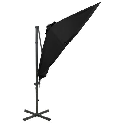 vidaXL Frihängande parasoll med stång och LED svart 300 cm