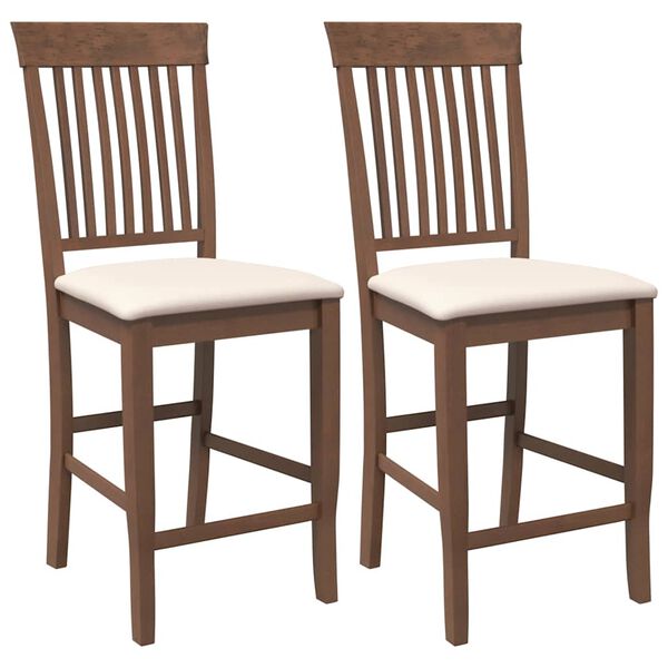 vidaXL Barstolar med kuddar 2 st, brunt, massivt trä, gummi