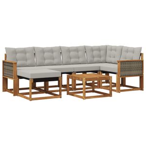 vidaXL Utomhussoffset med kudde 7 pcs Naturlig och ljusgr&aring;